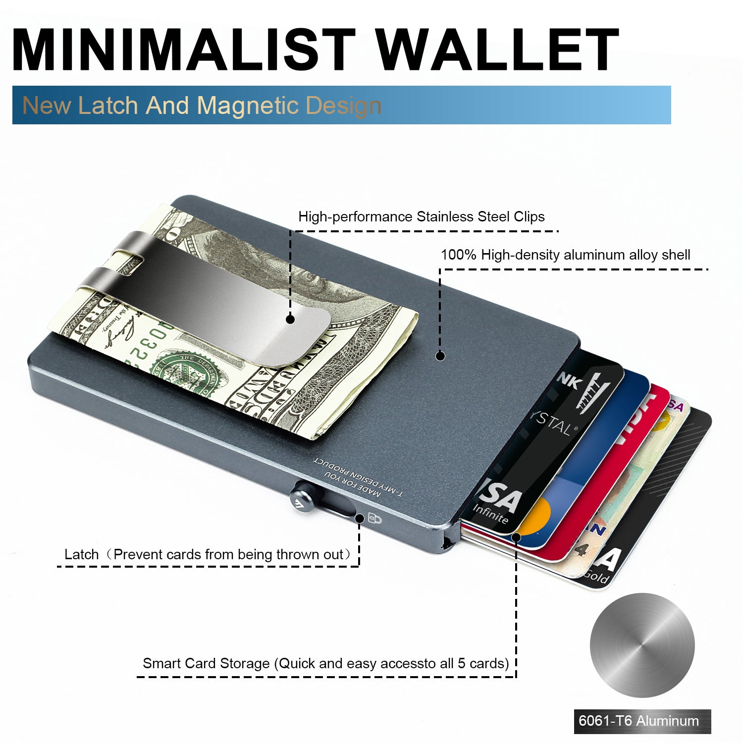 RFID Slim Pop-Up Wallet with Money Clip — All Aluminum Metal Card Holder for Men