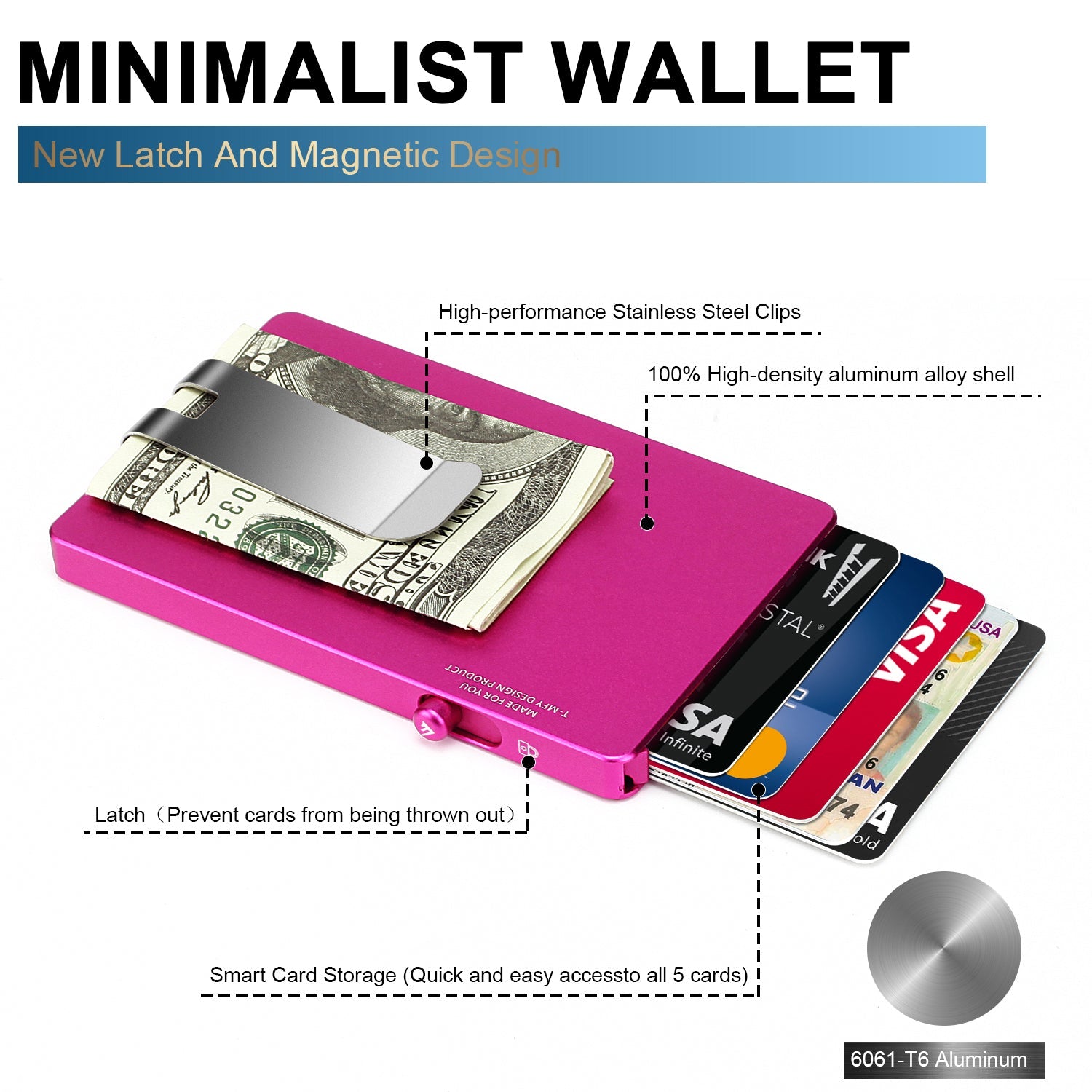 RFID Slim Pop-Up Wallet with Money Clip — All Aluminum Metal Card Holder for Men