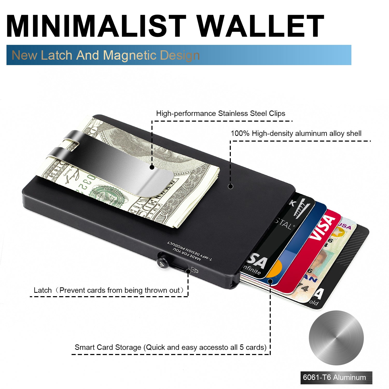 RFID Slim Pop-Up Wallet with Money Clip — All Aluminum Metal Card Holder for Men