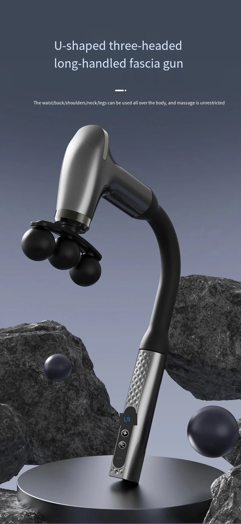 Smart Electric Fascia Gun — Long Handle Back Muscle Massager, Rechargeable Percussion Device