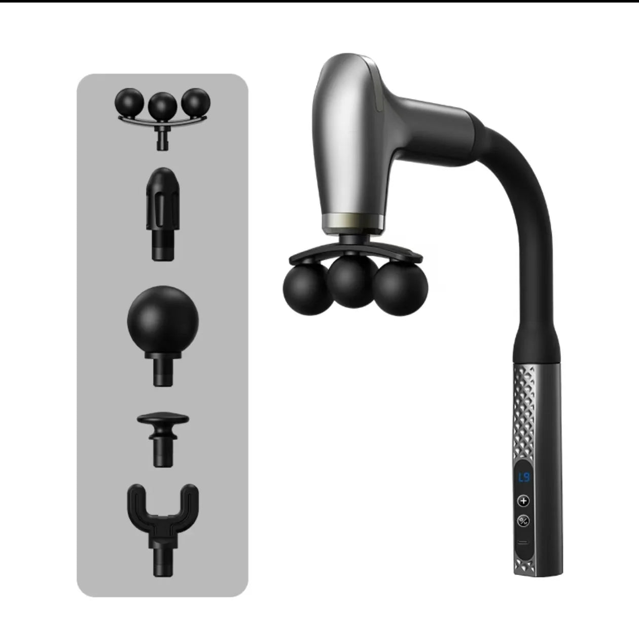 Smart Electric Fascia Gun — Long Handle Back Muscle Massager, Rechargeable Percussion Device