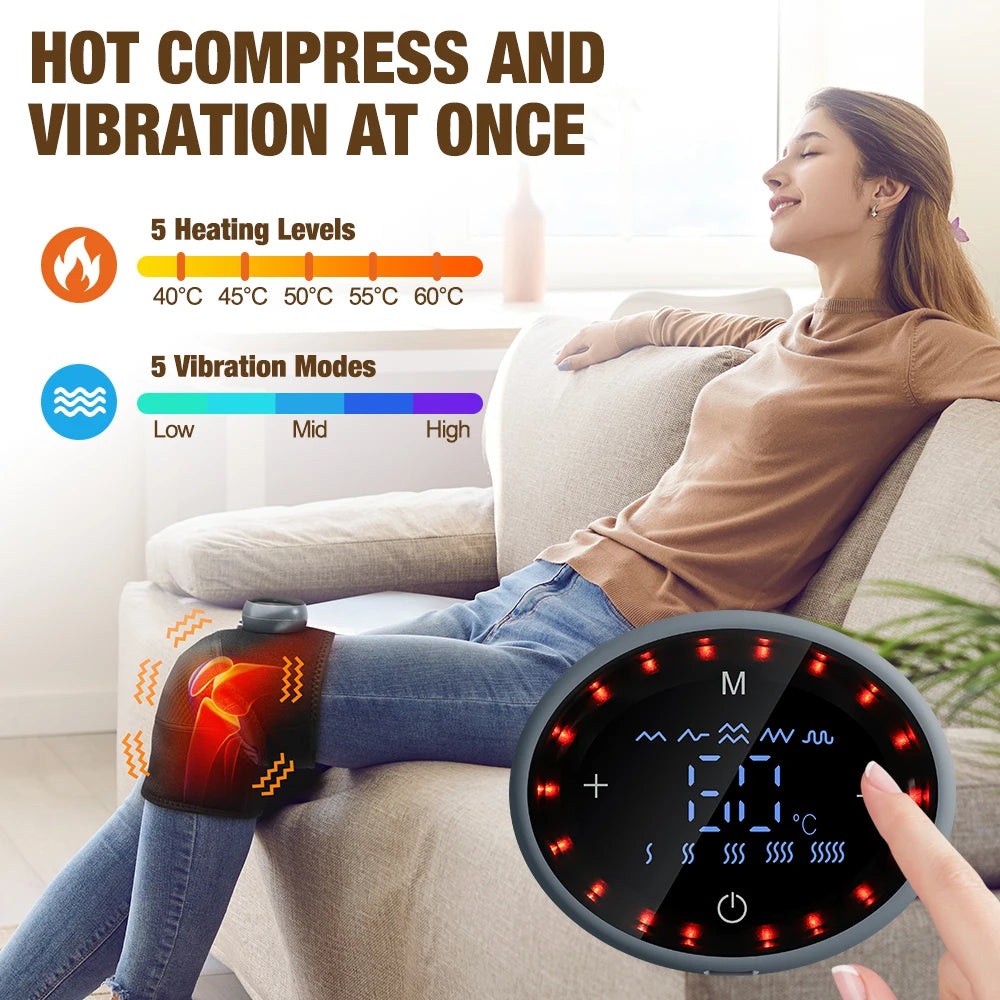 Rechargeable Knee Massager with Heat — 3-Gear Vibration for Knee, Shoulder &amp; Leg Pain Relief