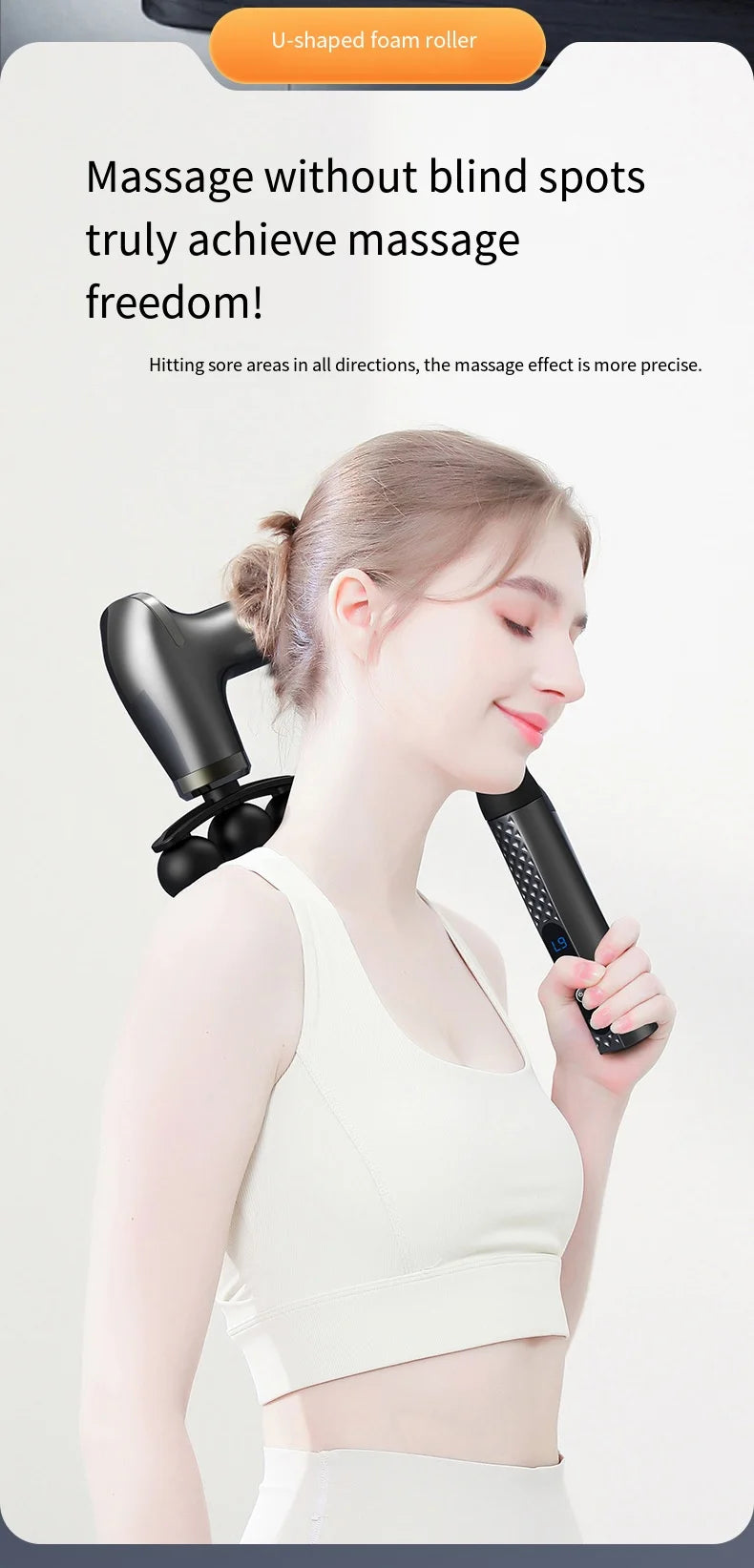 Smart Electric Fascia Gun — Long Handle Back Muscle Massager, Rechargeable Percussion Device