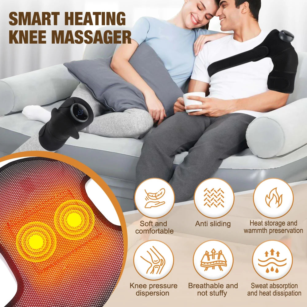 Rechargeable Knee Massager with Heat — 3-Gear Vibration for Knee, Shoulder &amp; Leg Pain Relief