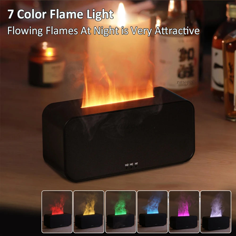 Mini Flame Aroma Diffuser — 7 Color LED Humidifier with Timer for Bedroom &amp; Office