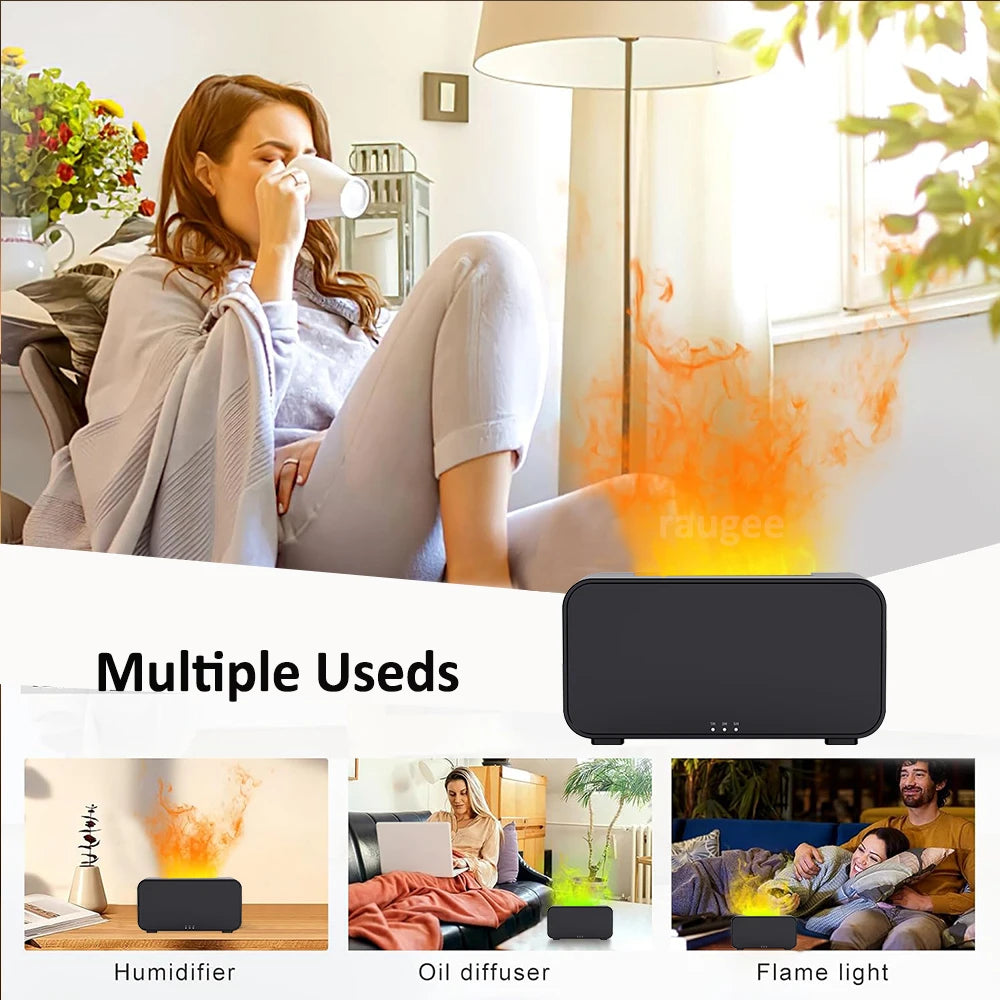 Mini Flame Aroma Diffuser — 7 Color LED Humidifier with Timer for Bedroom &amp; Office