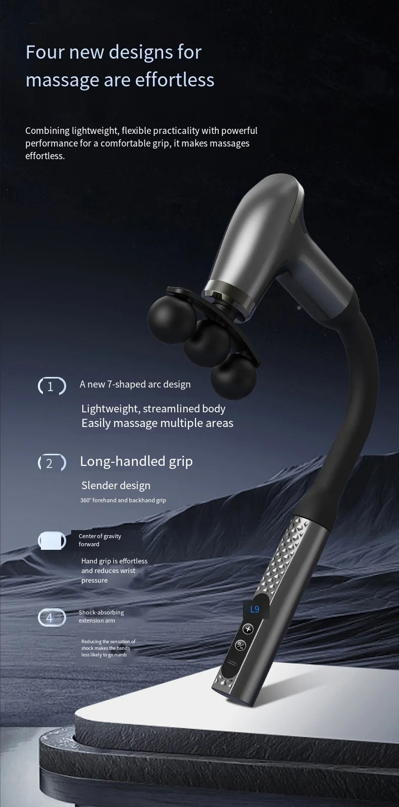 Smart Electric Fascia Gun — Long Handle Back Muscle Massager, Rechargeable Percussion Device