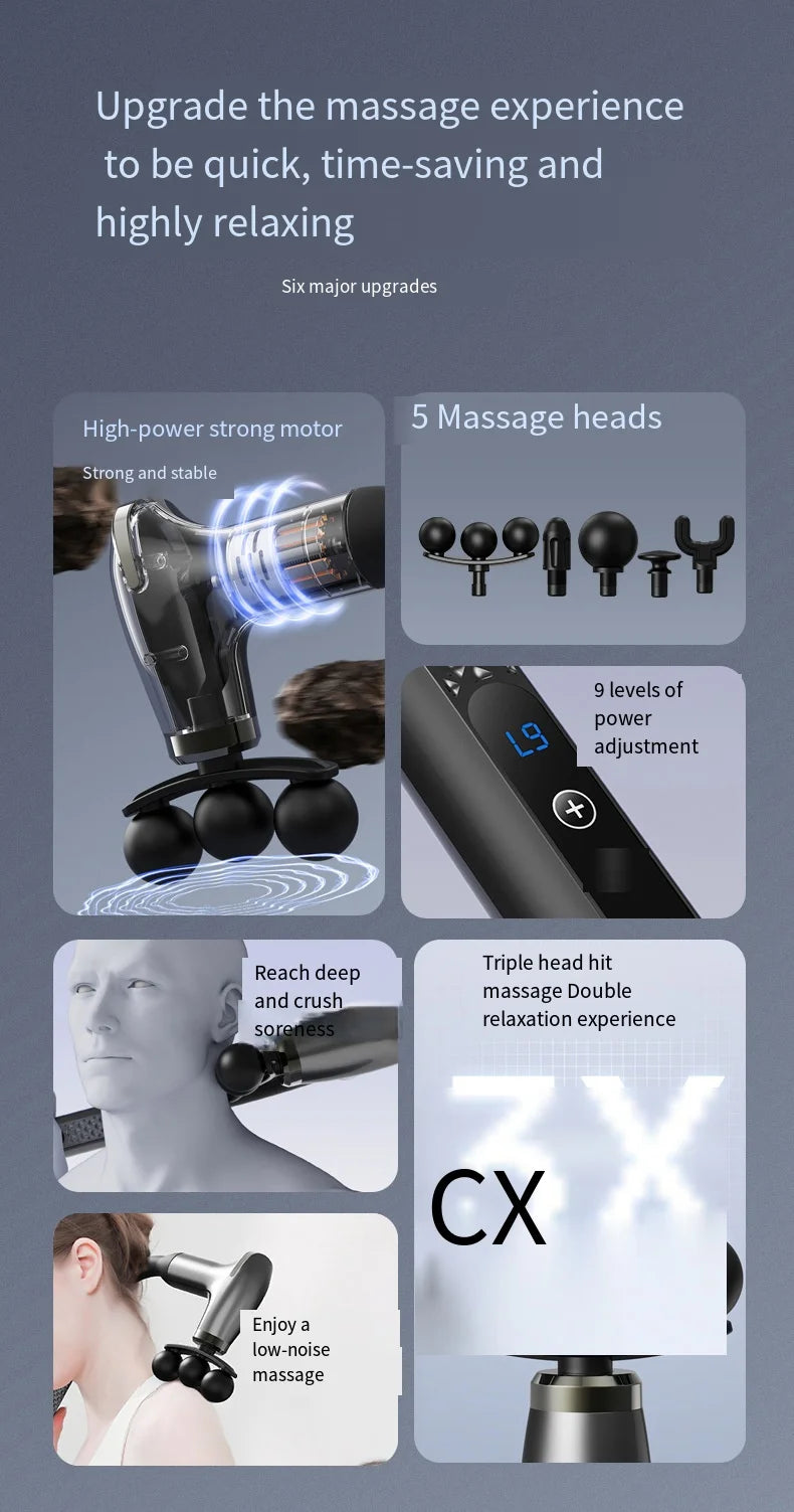 Smart Electric Fascia Gun — Long Handle Back Muscle Massager, Rechargeable Percussion Device