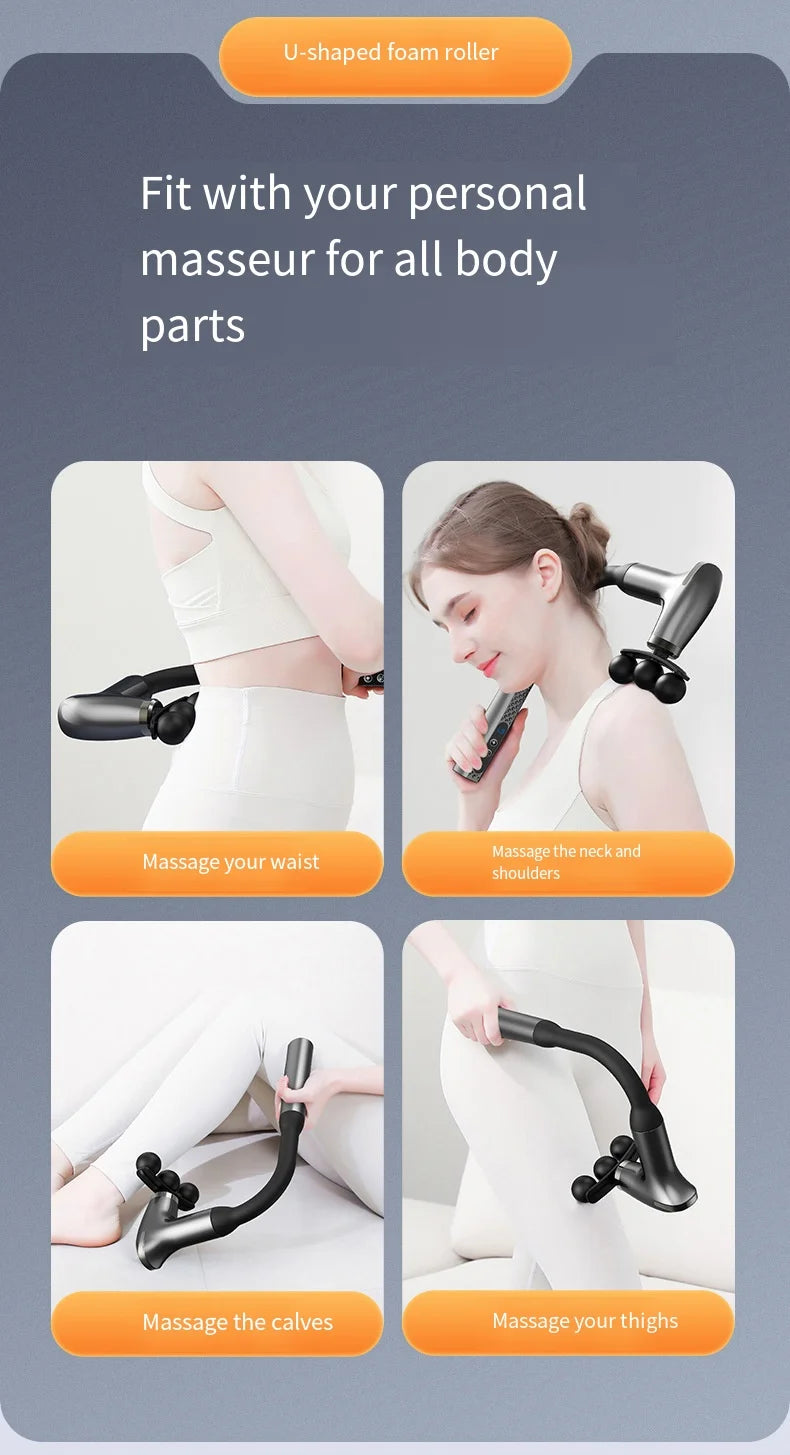 Smart Electric Fascia Gun — Long Handle Back Muscle Massager, Rechargeable Percussion Device