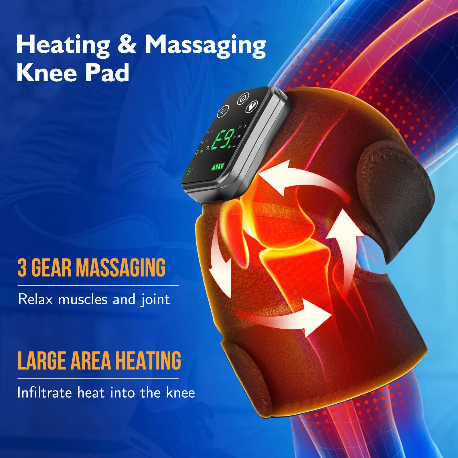 Rechargeable Knee Massager with Heat — 3-Gear Vibration for Knee, Shoulder &amp; Leg Pain Relief