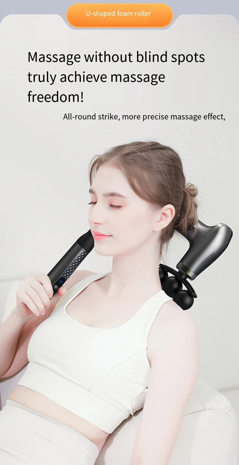 Smart Electric Fascia Gun — Long Handle Back Muscle Massager, Rechargeable Percussion Device